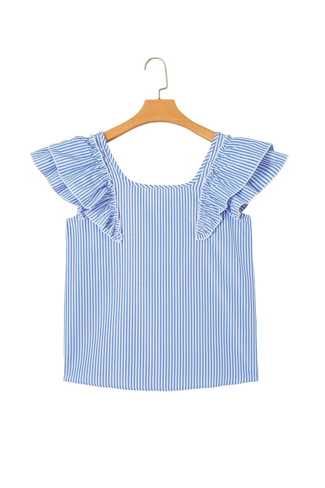 Stripe Bow Square Neck Ruffle Sleeve Blouse - Rooted & Reckless Co.