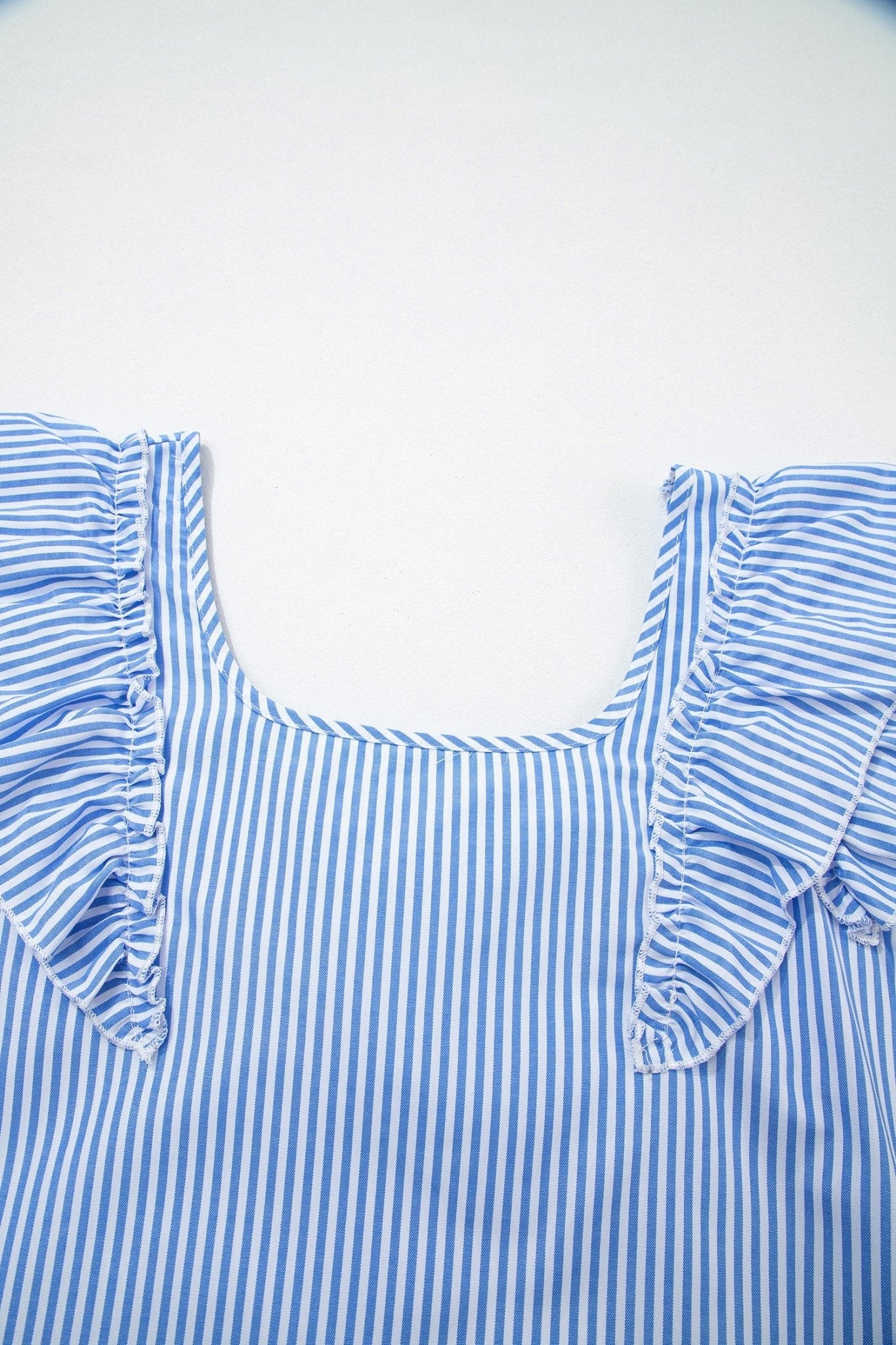 Stripe Bow Square Neck Ruffle Sleeve Blouse - Rooted & Reckless Co.
