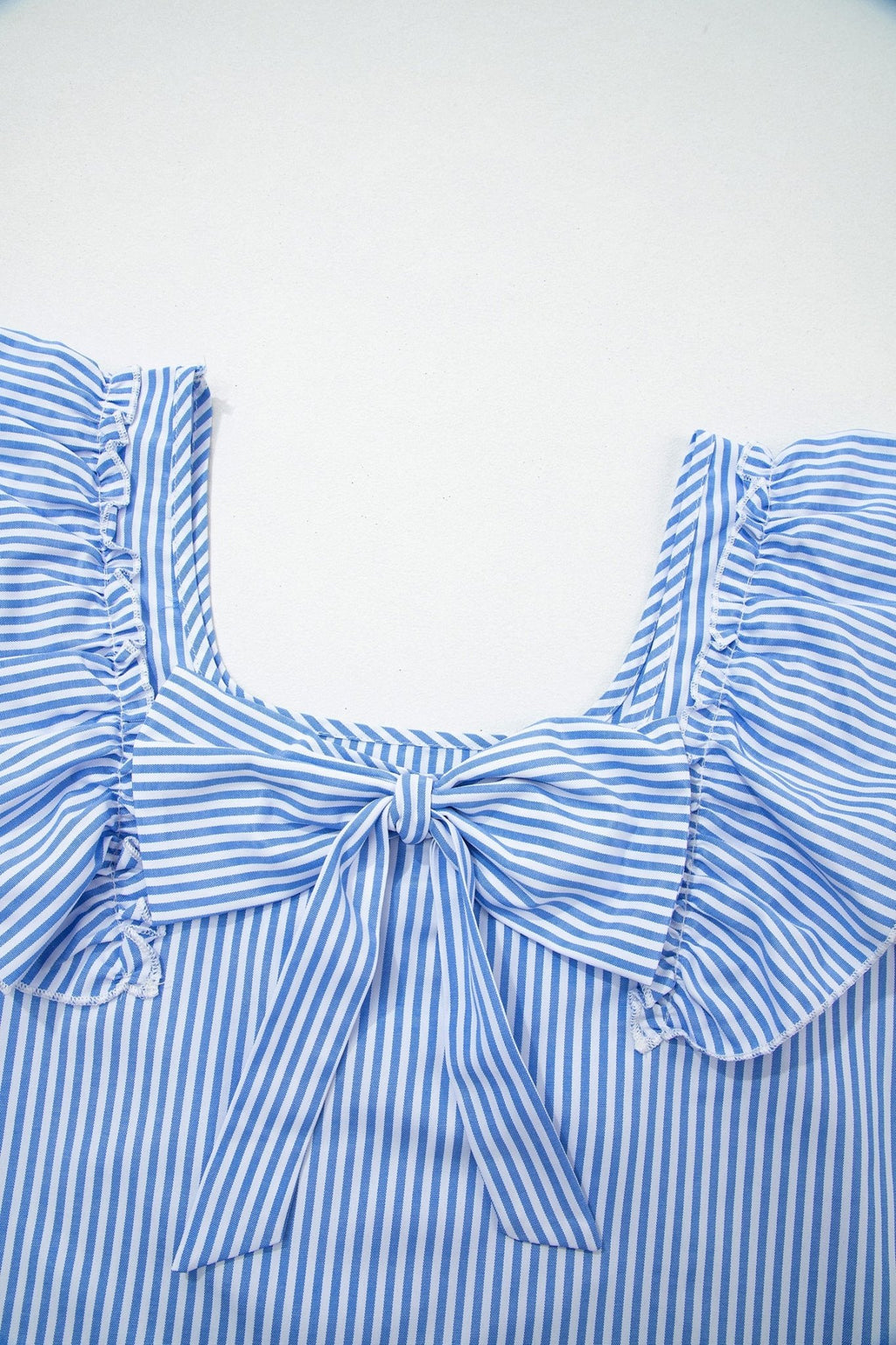 Stripe Bow Square Neck Ruffle Sleeve Blouse - Rooted & Reckless Co.