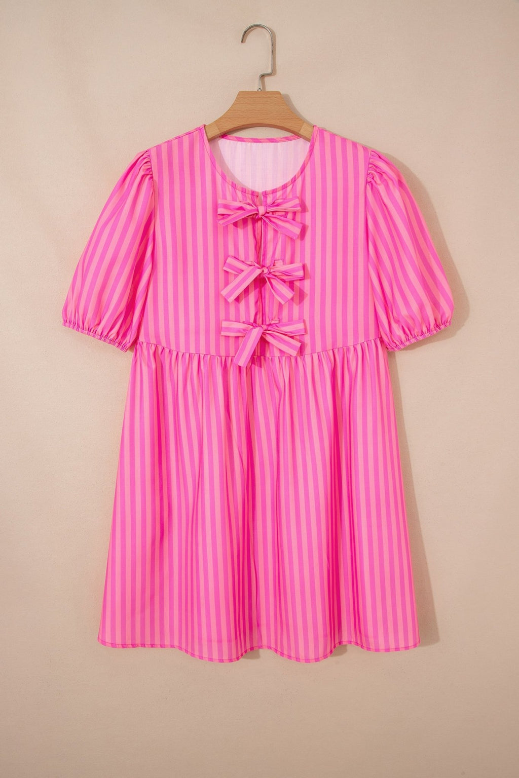 Stripe Bow Tie Front Short Puff Sleeve Dress - Rooted & Reckless Co.