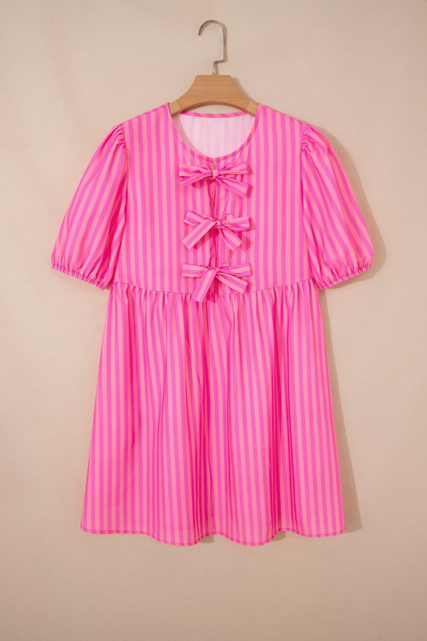 Stripe Bow Tie Front Short Puff Sleeve Dress - Rooted & Reckless Co.