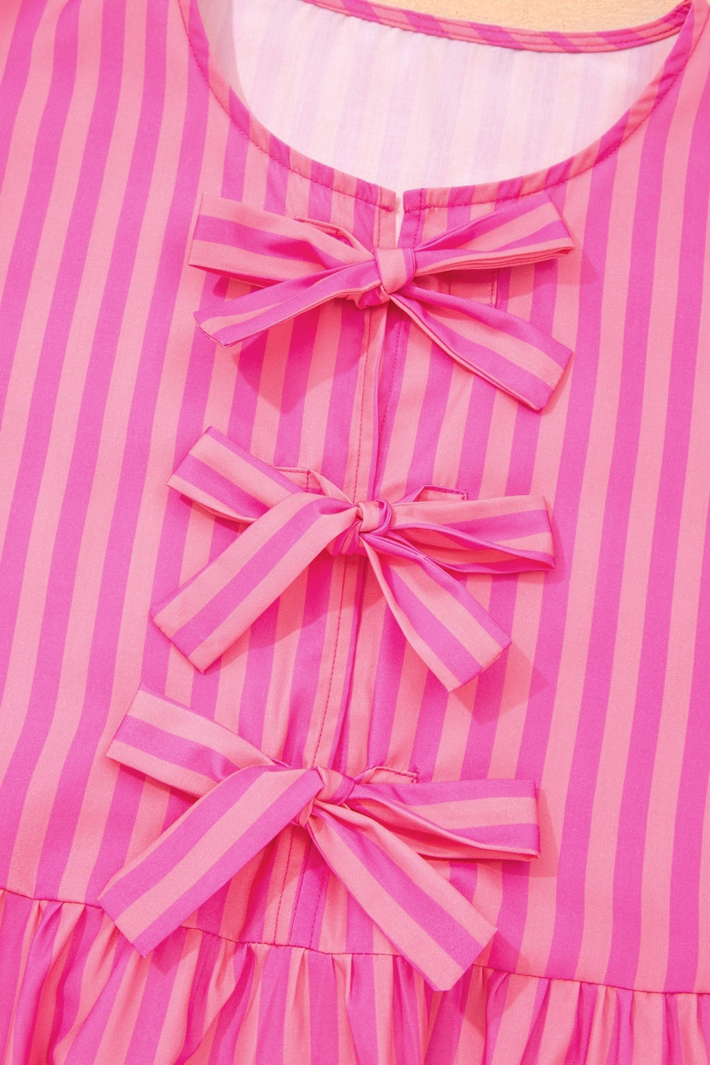 Stripe Bow Tie Front Short Puff Sleeve Dress - Rooted & Reckless Co.