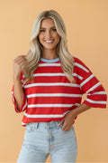 Stripe Bow Tie Hollow Back 3/4 Sleeve T-Shirt - Rooted & Reckless Co.