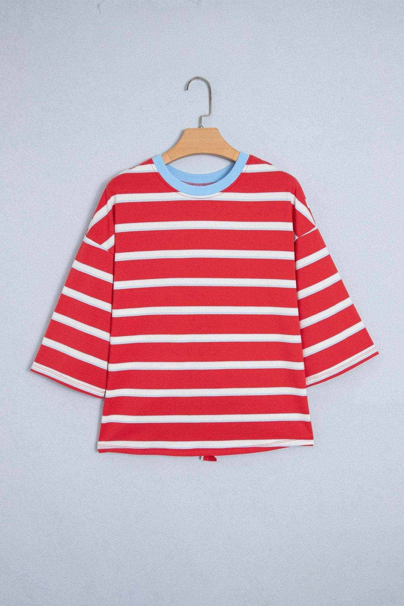 Stripe Bow Tie Hollow Back 3/4 Sleeve T-Shirt - Rooted & Reckless Co.