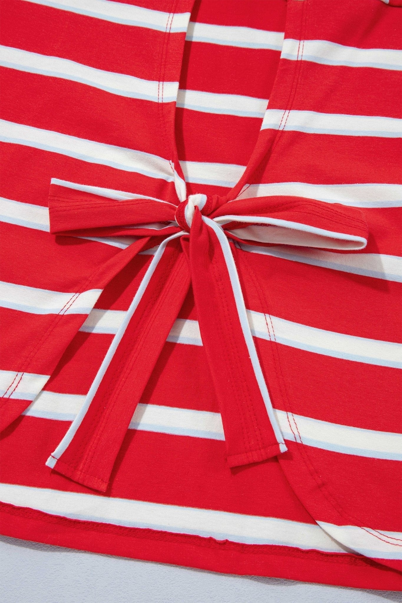 Stripe Bow Tie Hollow Back 3/4 Sleeve T-Shirt - Rooted & Reckless Co.