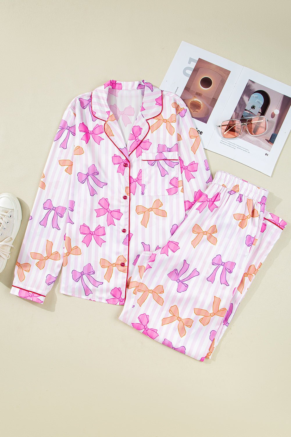 Stripe Bow Tie Shirt and Pants Pajama Set - Rooted & Reckless Co.