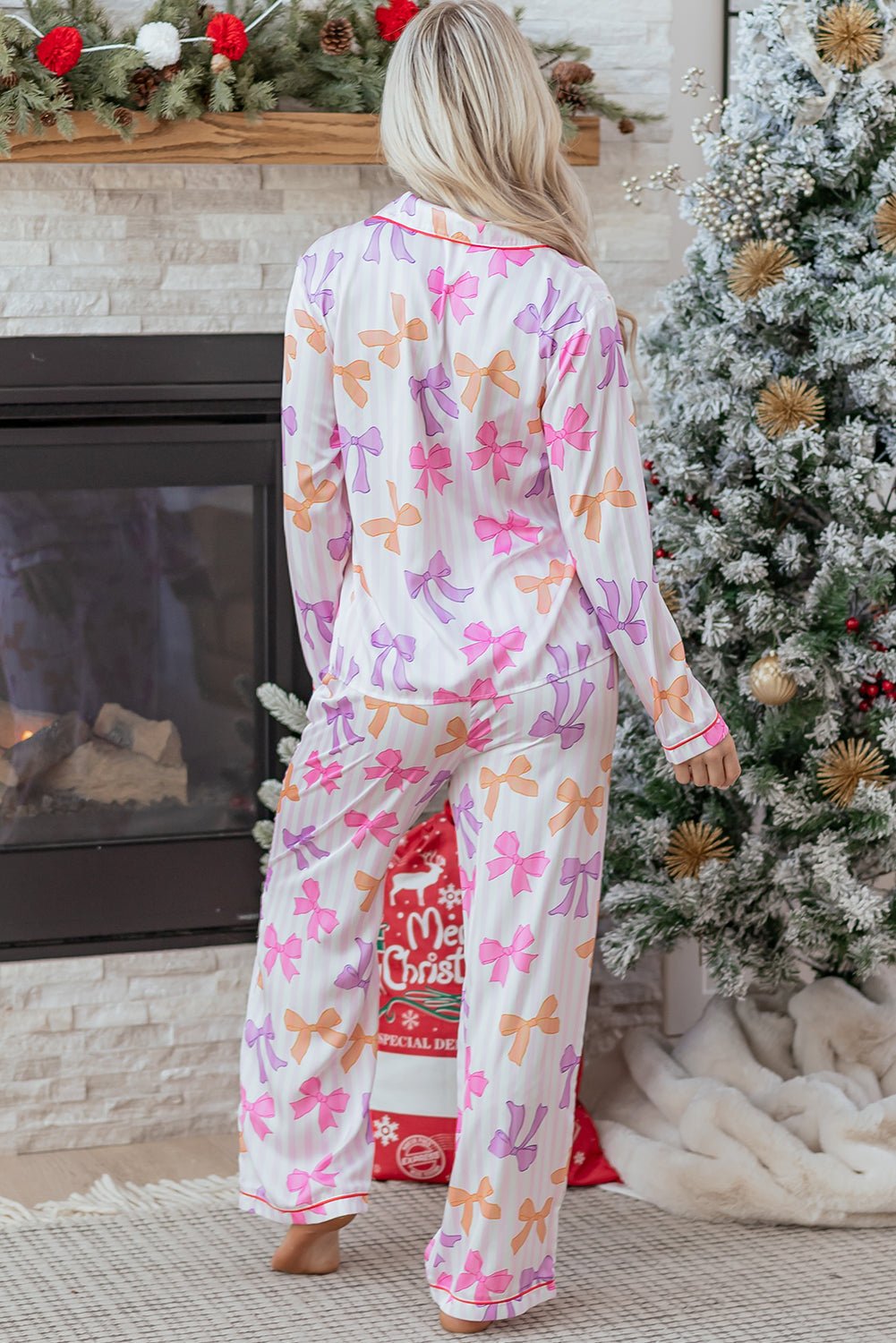 Stripe Bow Tie Shirt and Pants Pajama Set - Rooted & Reckless Co.