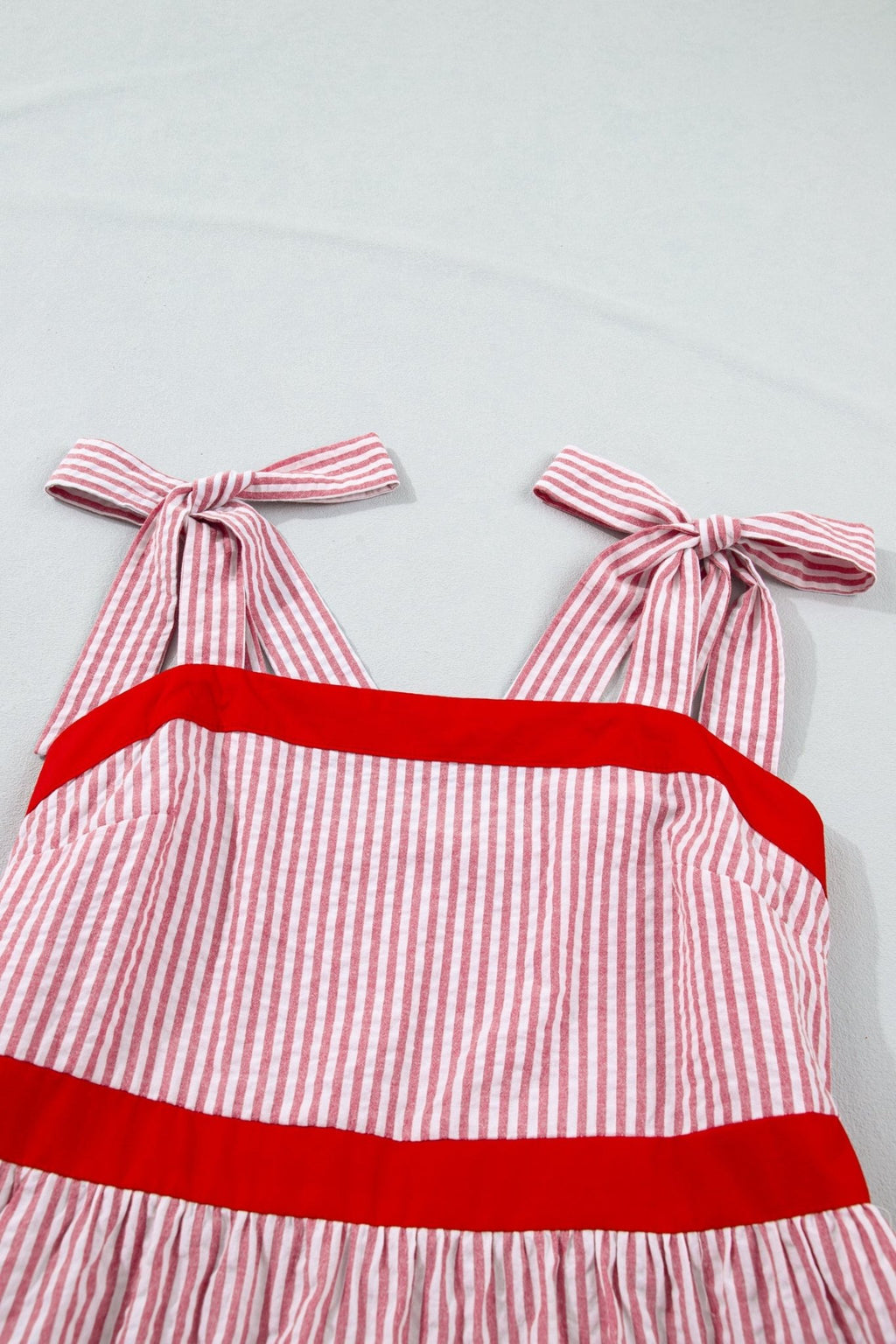 Stripe Bow Tie Straps Ruffle Hem Maxi Dress - Rooted & Reckless Co.