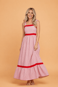 Stripe Bow Tie Straps Ruffle Hem Maxi Dress - Rooted & Reckless Co.