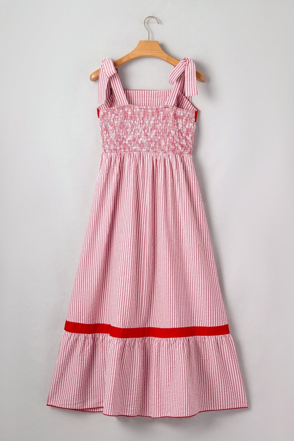 Stripe Bow Tie Straps Ruffle Hem Maxi Dress - Rooted & Reckless Co.