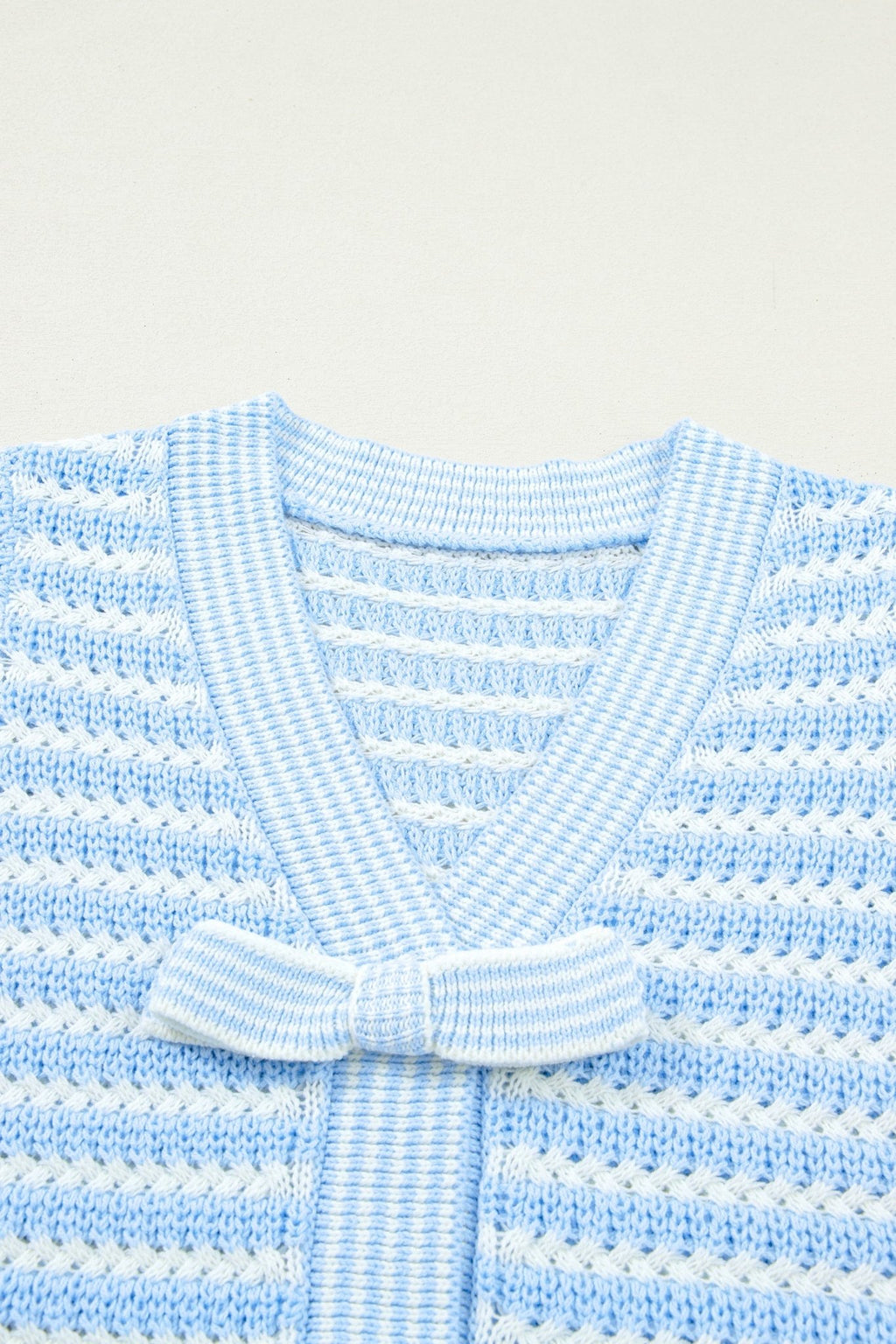 Stripe Bow Tie V-Neck Short Sleeve Sweater - Rooted & Reckless Co.