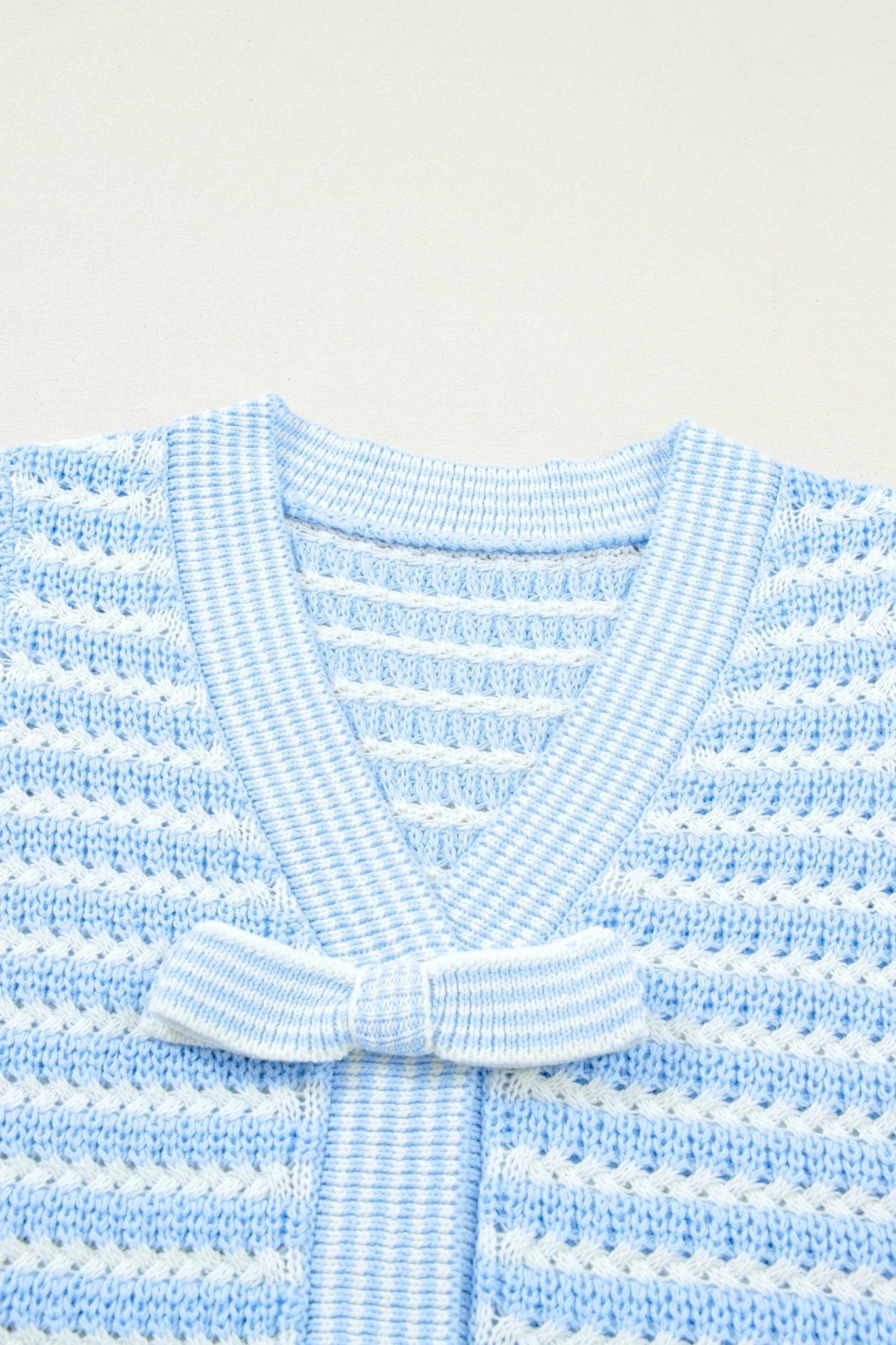 Stripe Bow Tie V-Neck Short Sleeve Sweater - Rooted & Reckless Co.