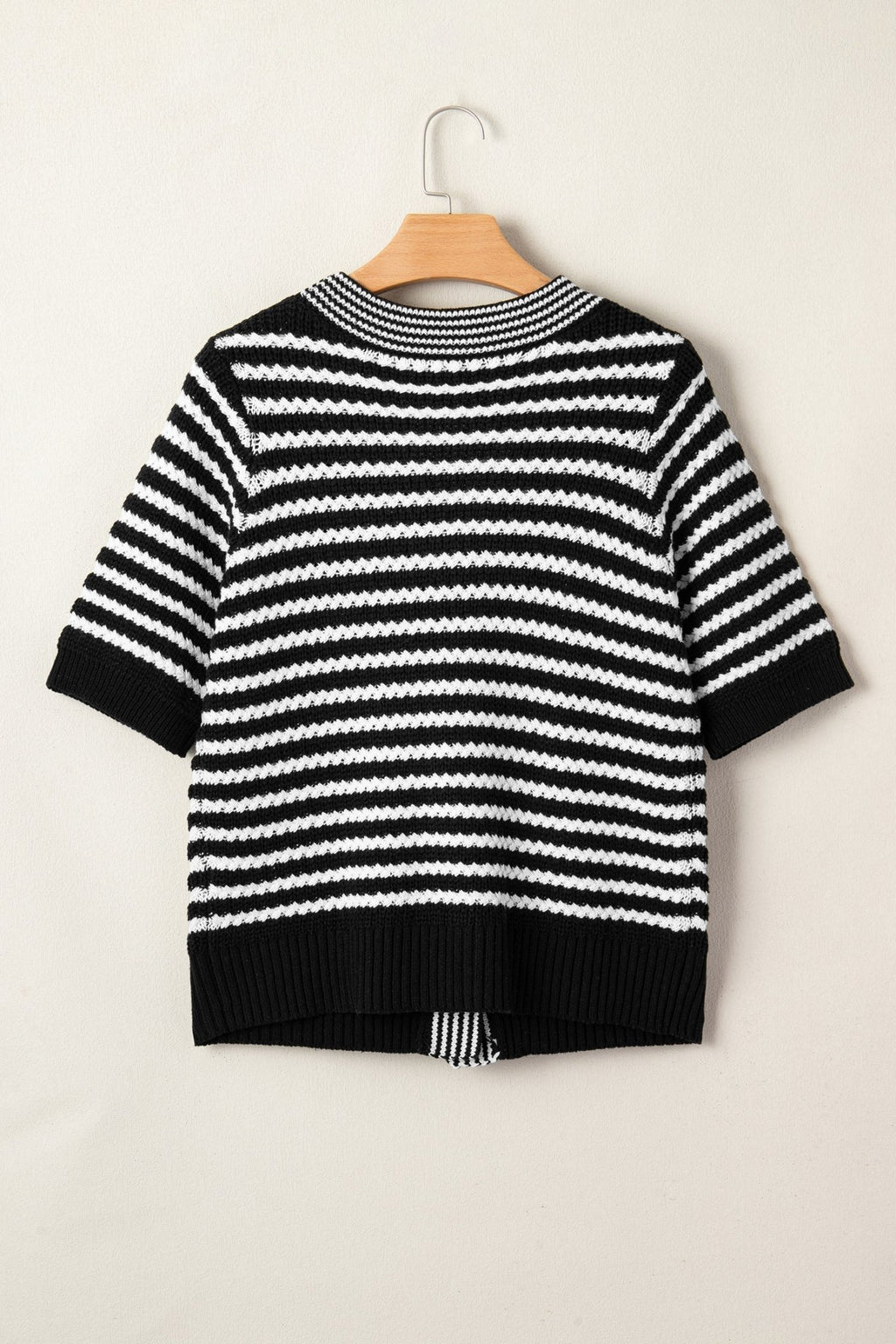 Stripe Bow Tie V-Neck Short Sleeve Sweater - Rooted & Reckless Co.