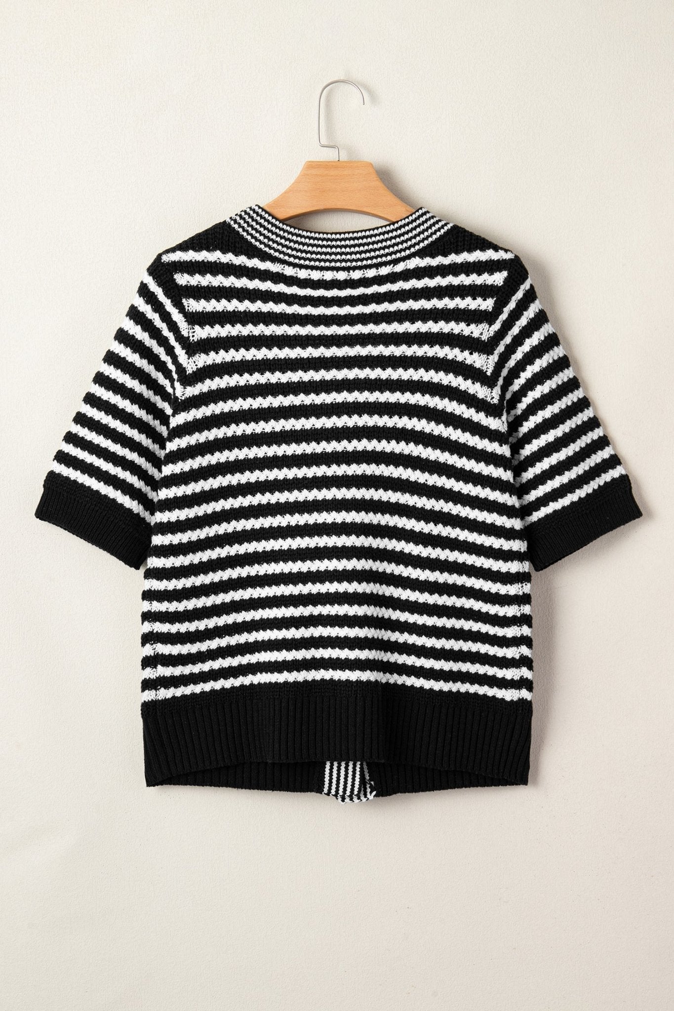 Stripe Bow Tie V-Neck Short Sleeve Sweater - Rooted & Reckless Co.