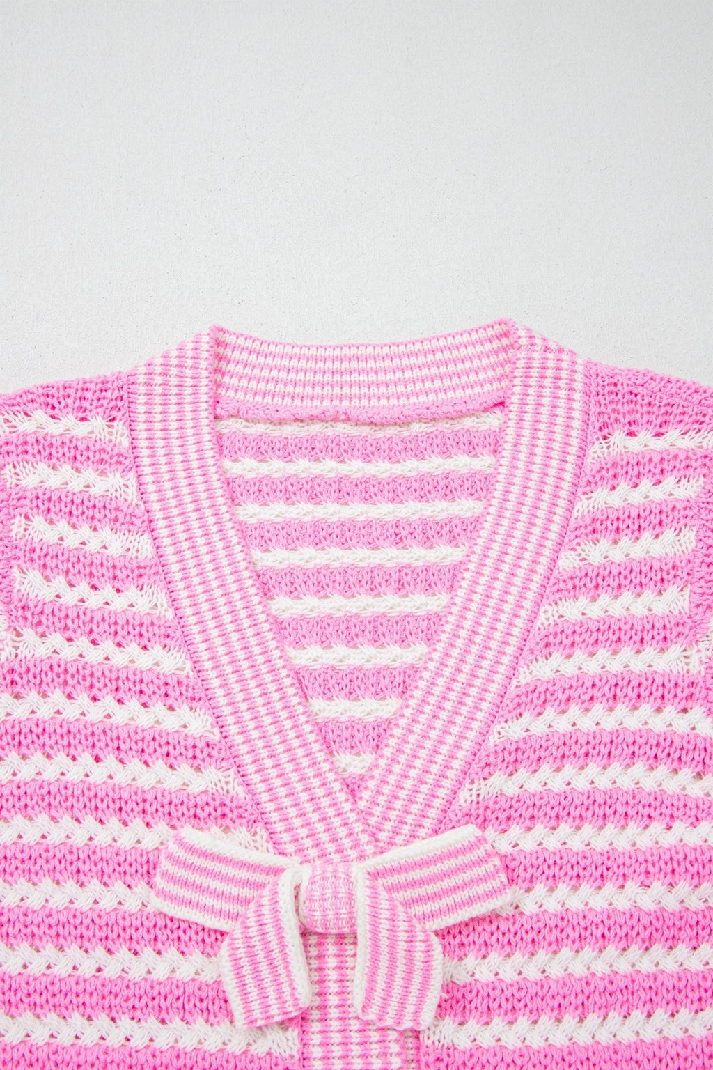 Stripe Bow Tie V-Neck Short Sleeve Sweater - Rooted & Reckless Co.