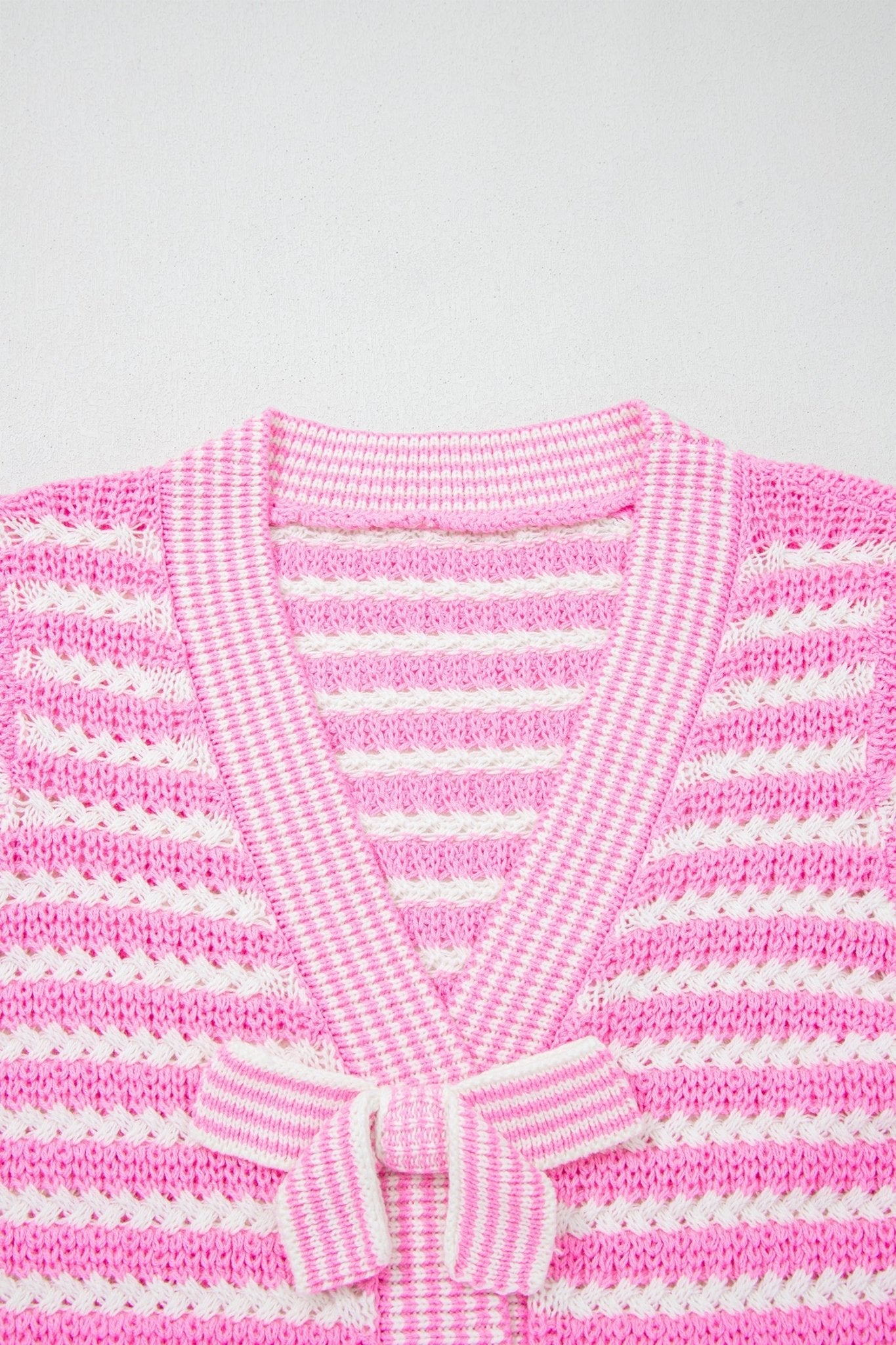 Stripe Bow Tie V-Neck Short Sleeve Sweater - Rooted & Reckless Co.