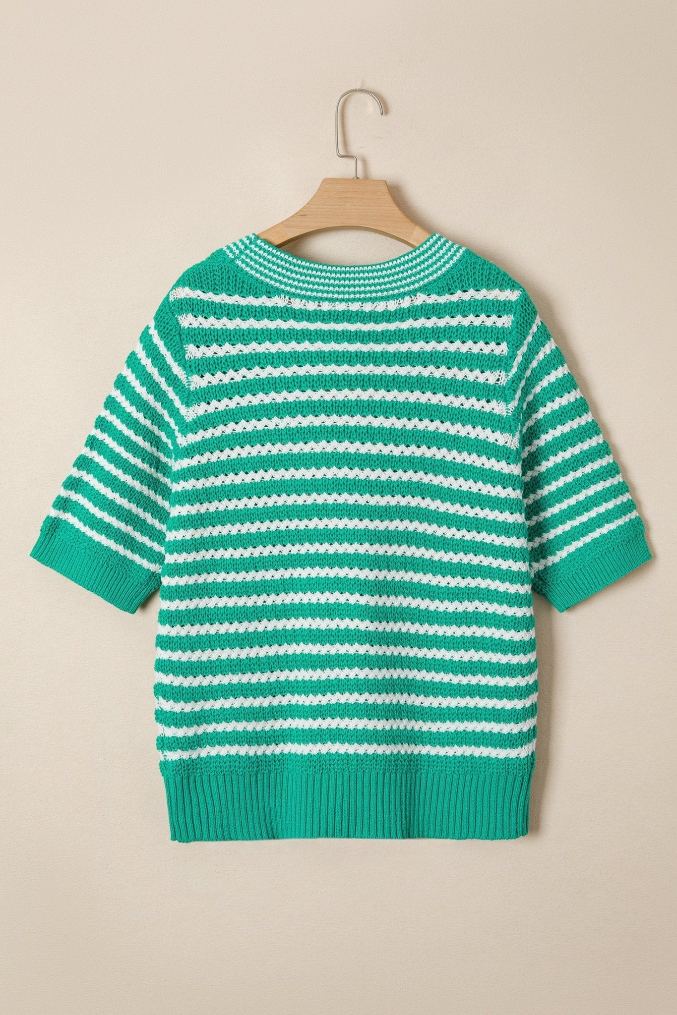 Stripe Bow Tie V-Neck Short Sleeve Sweater - Rooted & Reckless Co.
