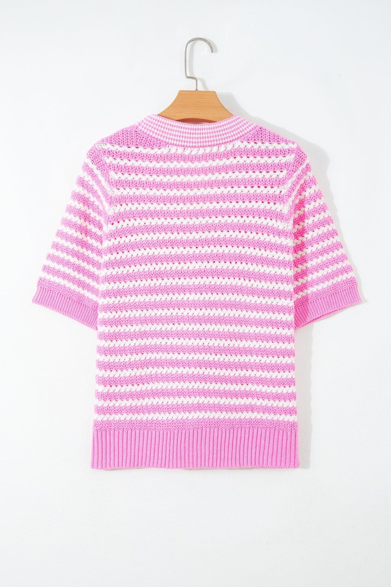 Stripe Bow Tie V-Neck Short Sleeve Sweater - Rooted & Reckless Co.
