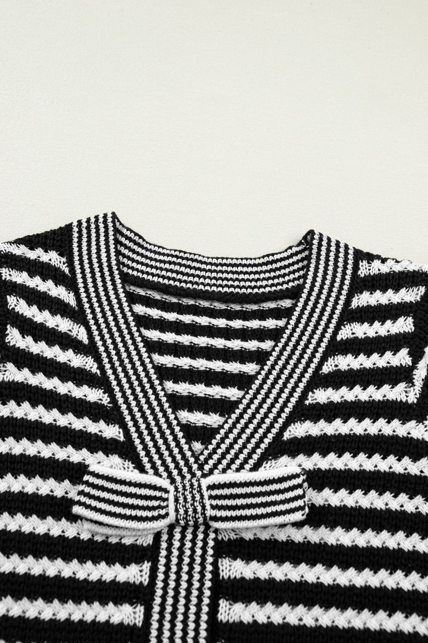 Stripe Bow Tie V-Neck Short Sleeve Sweater - Rooted & Reckless Co.