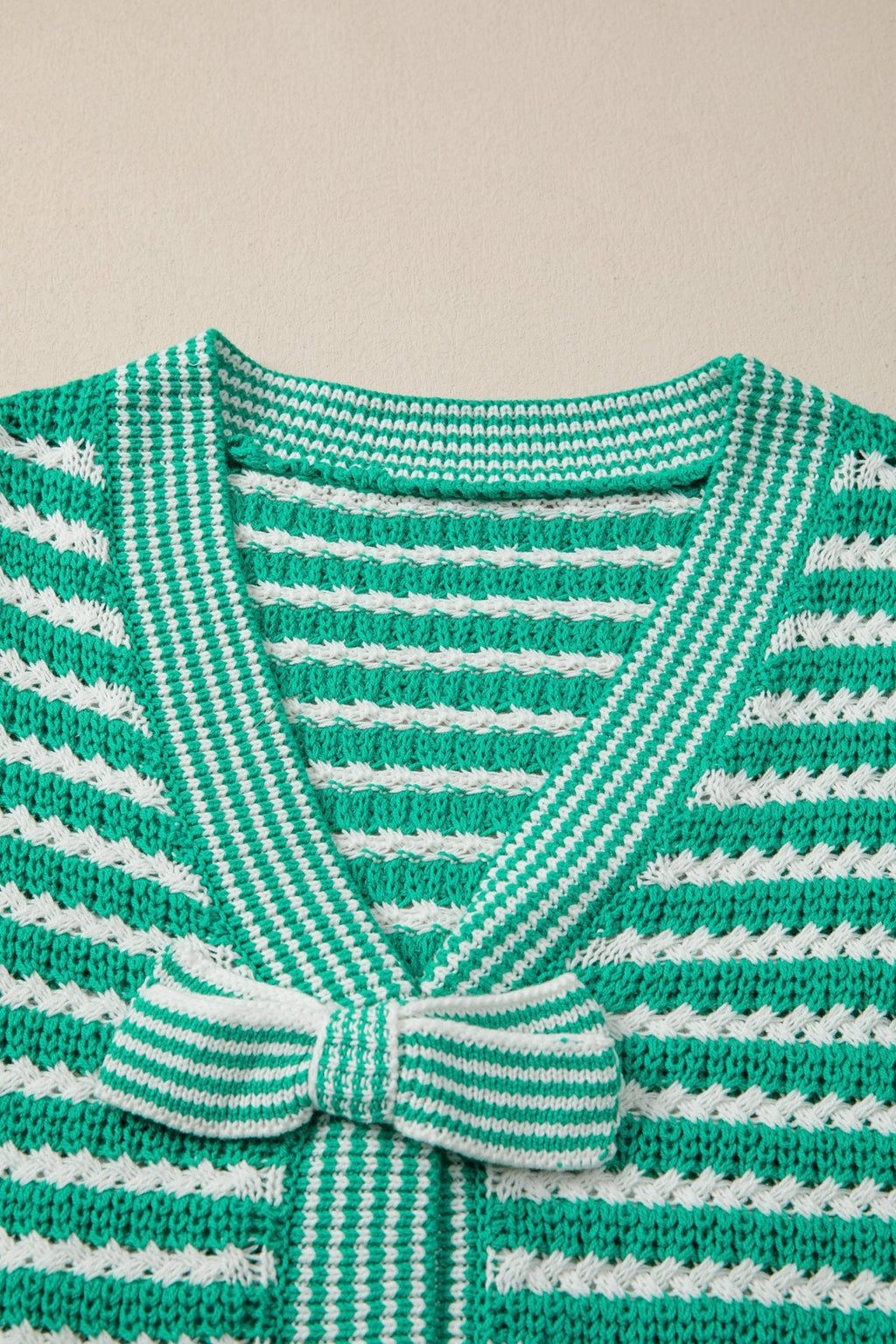 Stripe Bow Tie V-Neck Short Sleeve Sweater - Rooted & Reckless Co.