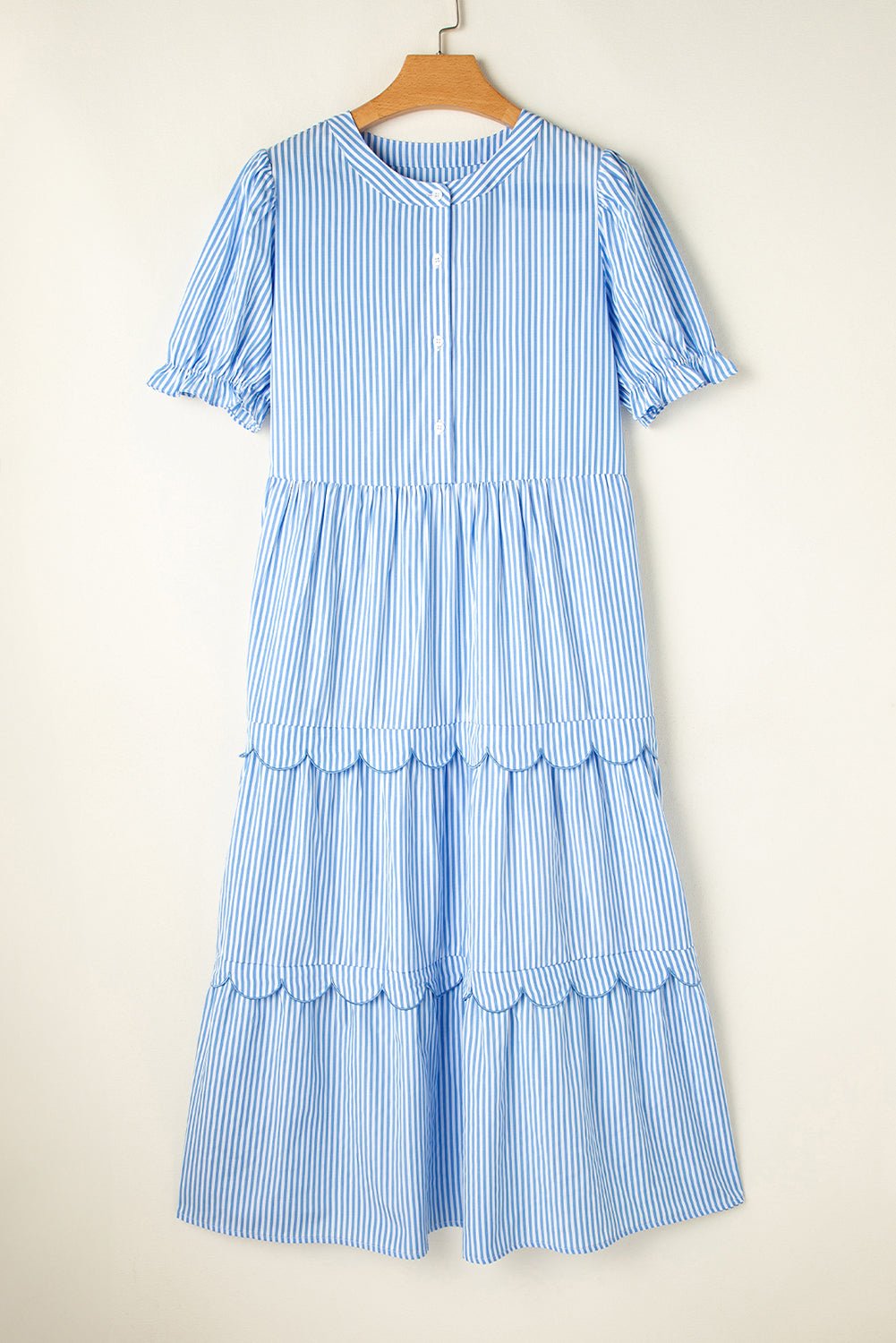 Stripe Bubble Short Sleeve Tiered Scallop Dress - Rooted & Reckless Co.