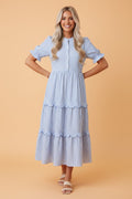 Stripe Bubble Short Sleeve Tiered Scallop Dress - Rooted & Reckless Co.