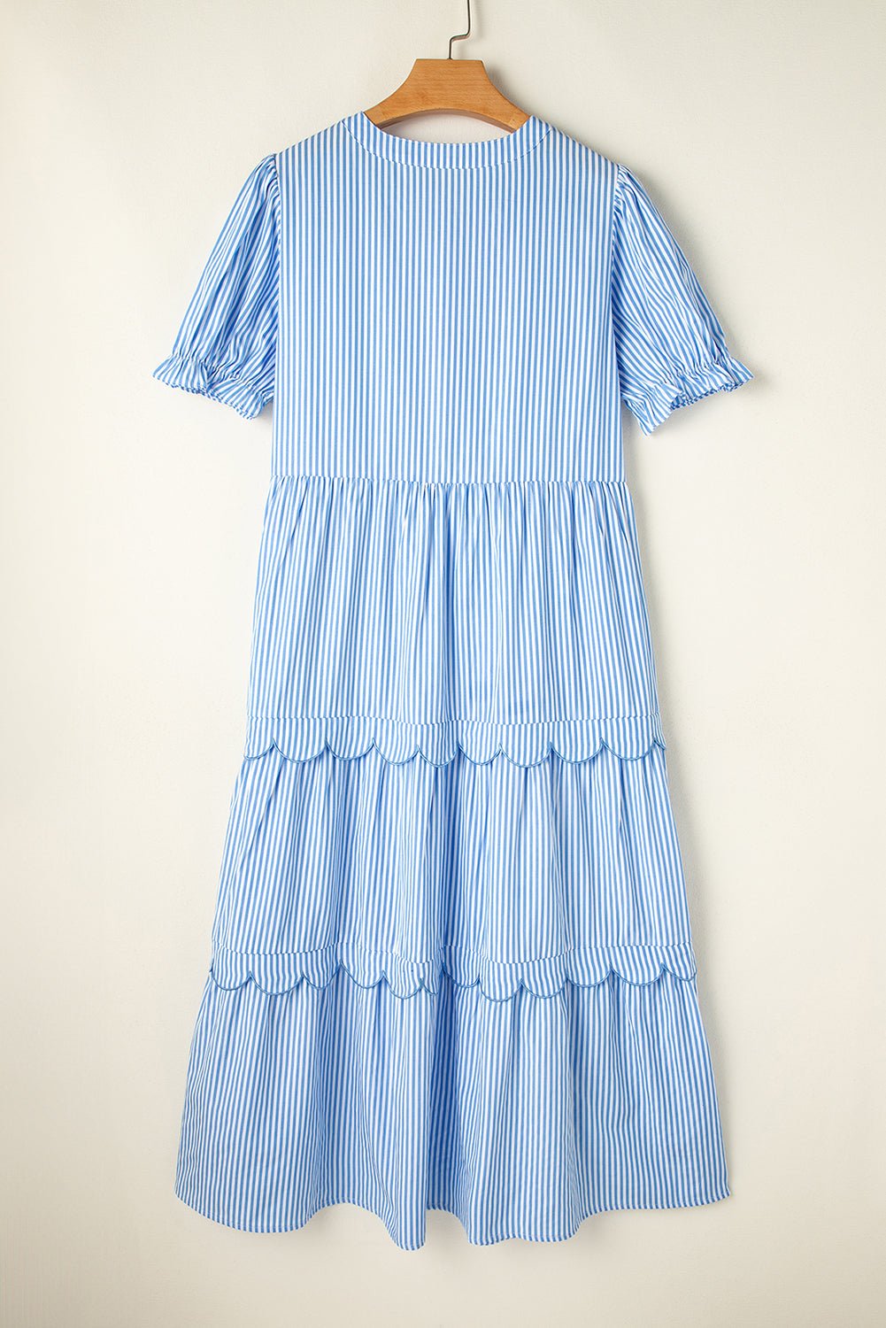 Stripe Bubble Short Sleeve Tiered Scallop Dress - Rooted & Reckless Co.