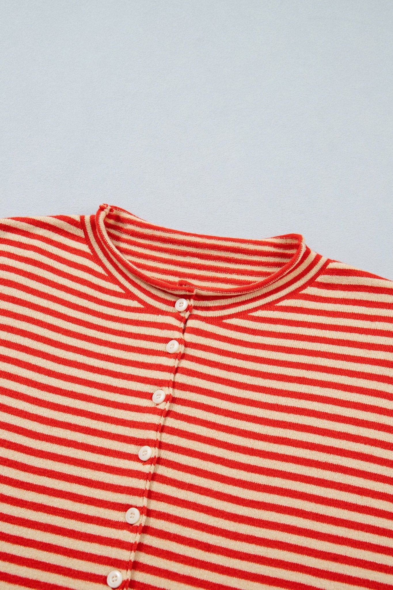 Stripe Button Collar Long Sleeve Knit Cardigan - Rooted & Reckless Co.