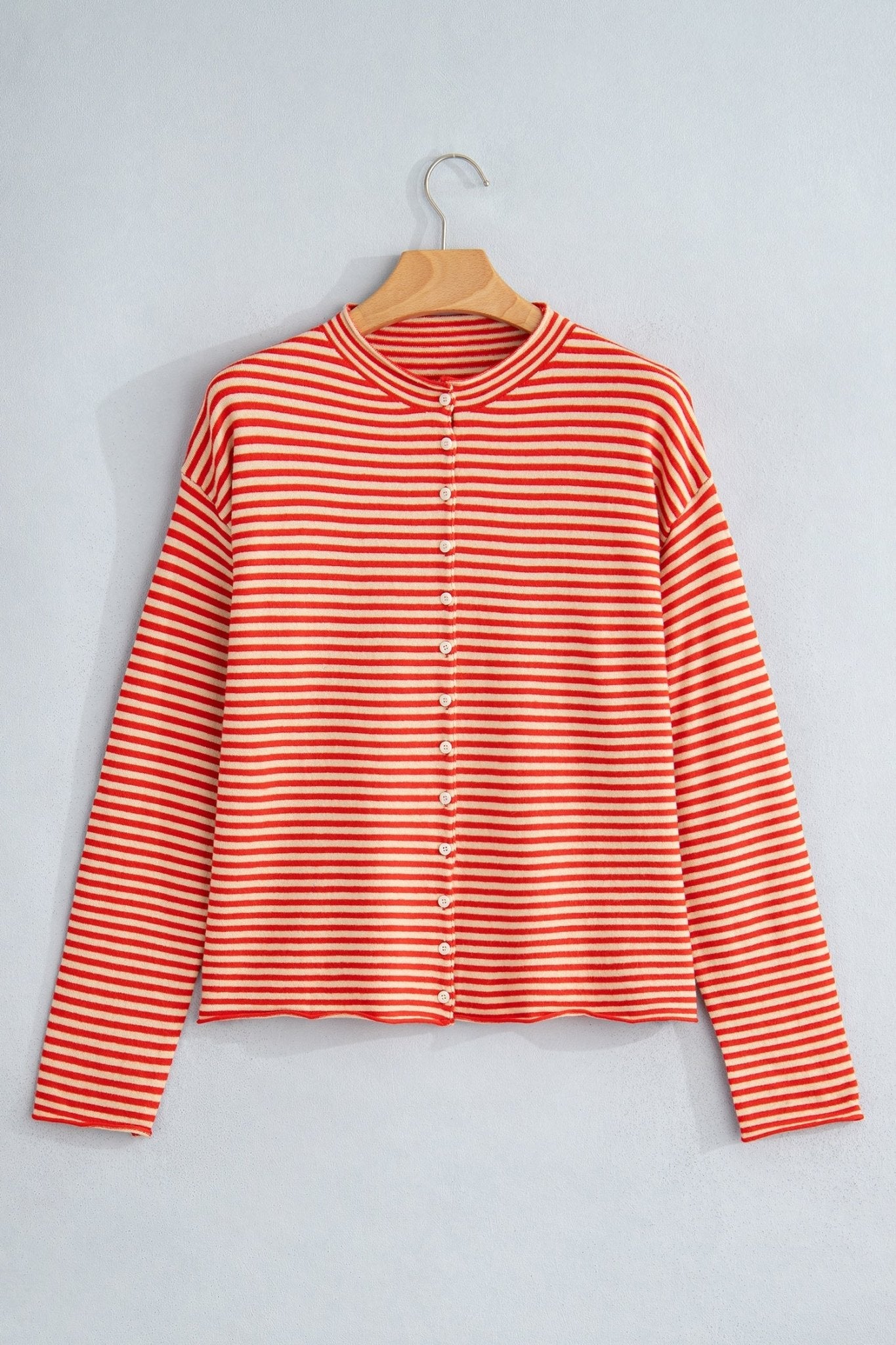 Stripe Button Collar Long Sleeve Knit Cardigan - Rooted & Reckless Co.