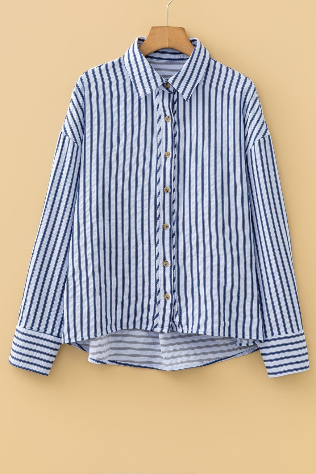 Stripe Button Down Long Sleeve Loose Shirt - Rooted & Reckless Co.
