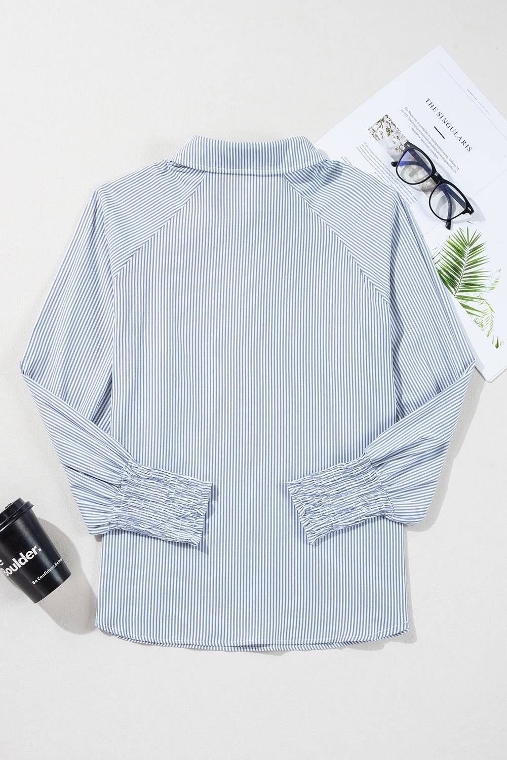 Stripe Buttoned Collar Smocked Long Sleeve Blouse - Rooted & Reckless Co.