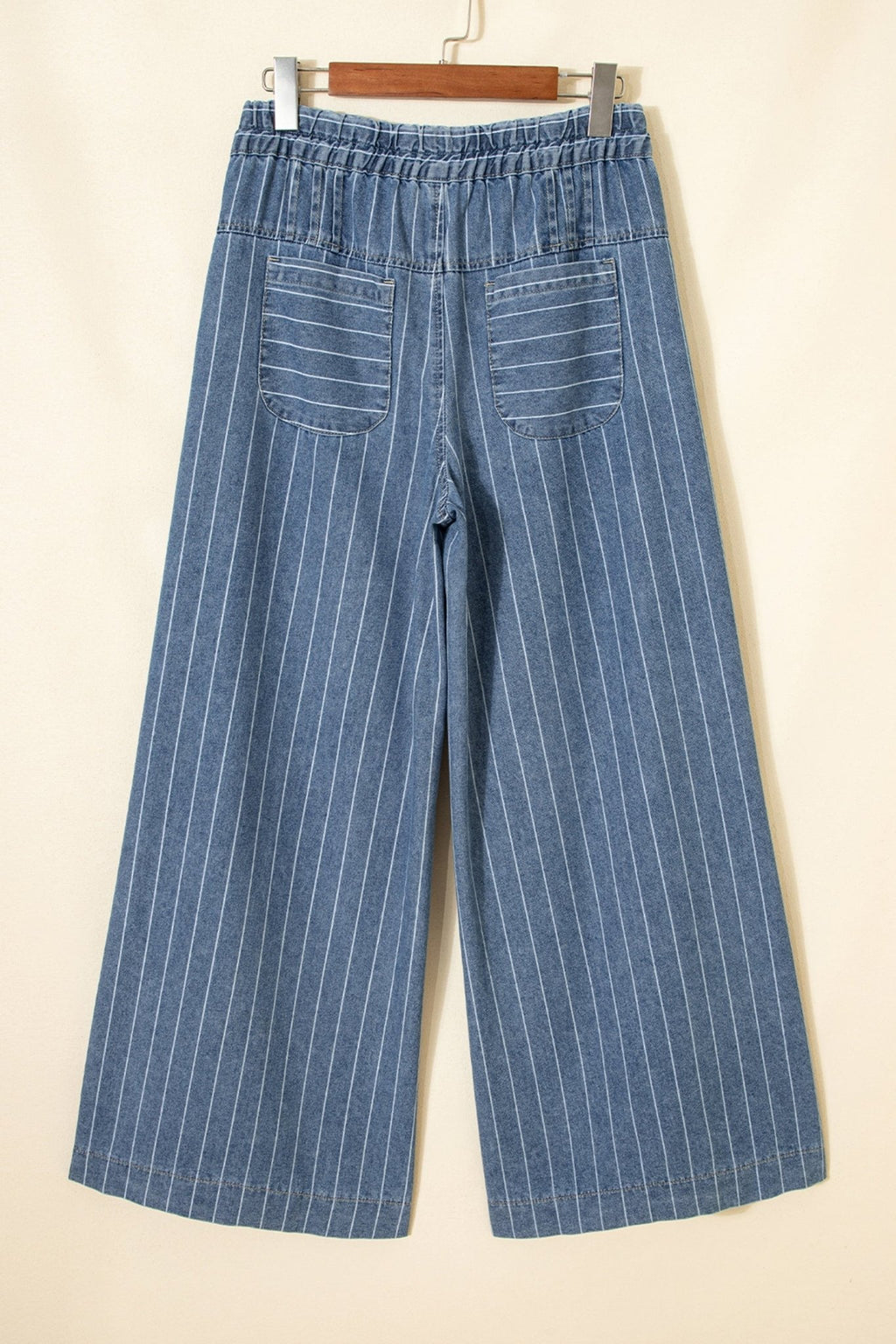 Stripe Buttoned High Waist Pleated Wide Leg Jeans - Rooted & Reckless Co.