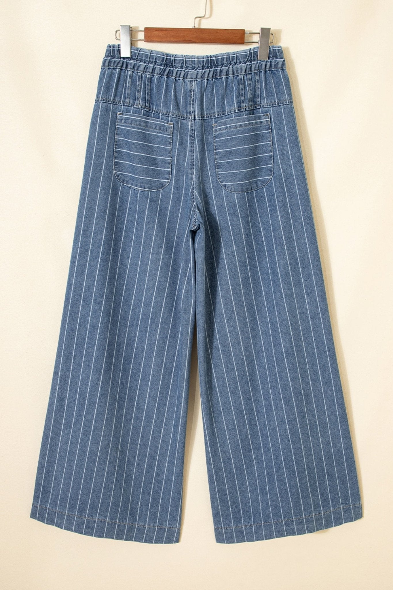 Stripe Buttoned High Waist Pleated Wide Leg Jeans - Rooted & Reckless Co.