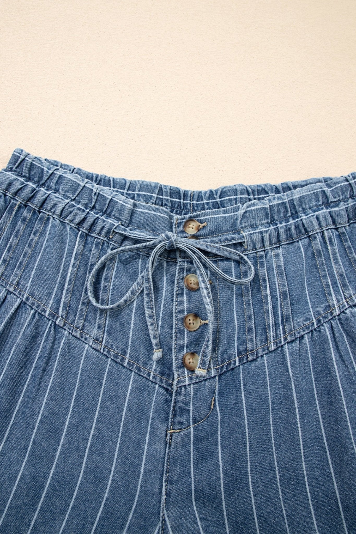 Stripe Buttoned High Waist Pleated Wide Leg Jeans - Rooted & Reckless Co.