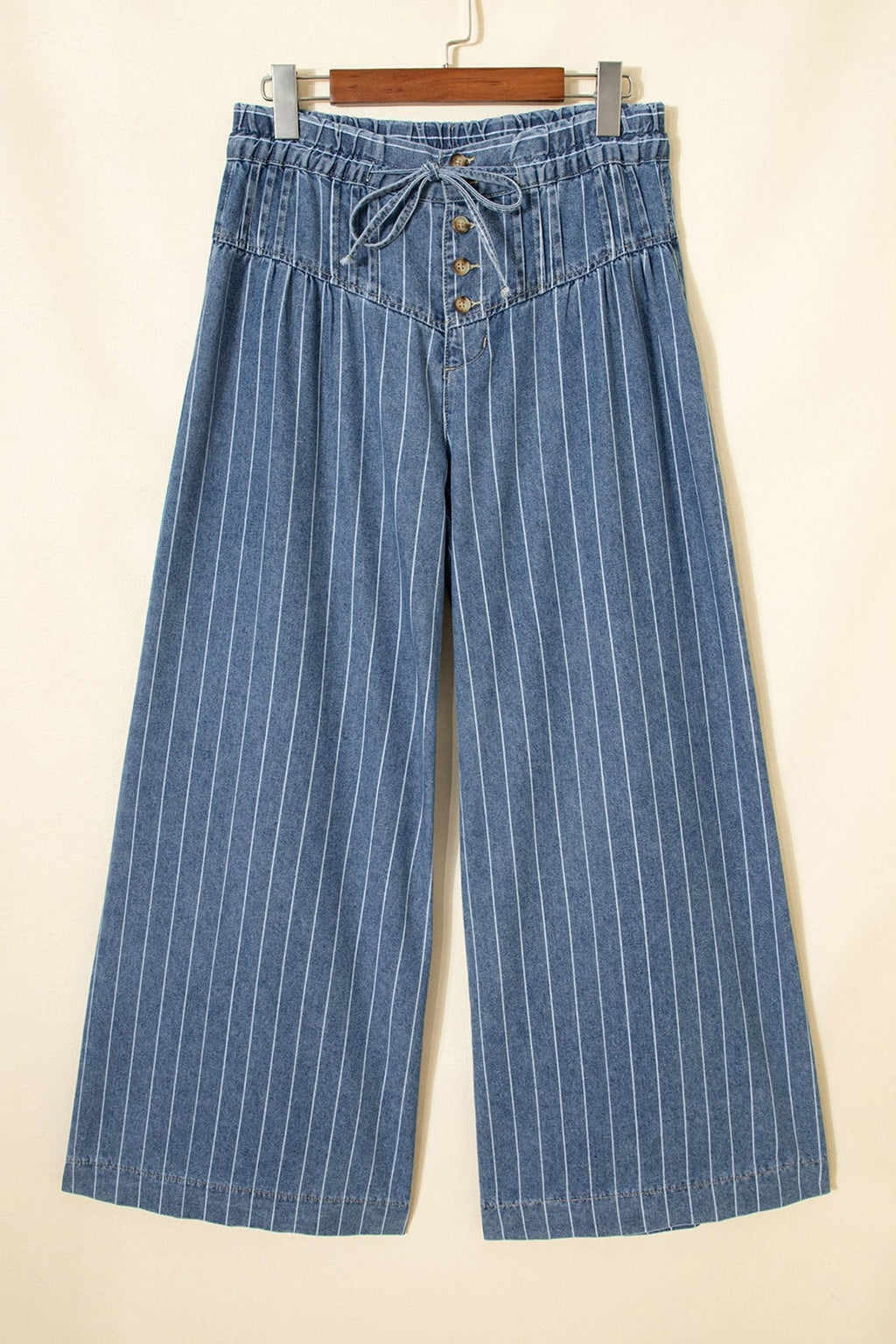 Stripe Buttoned High Waist Pleated Wide Leg Jeans - Rooted & Reckless Co.