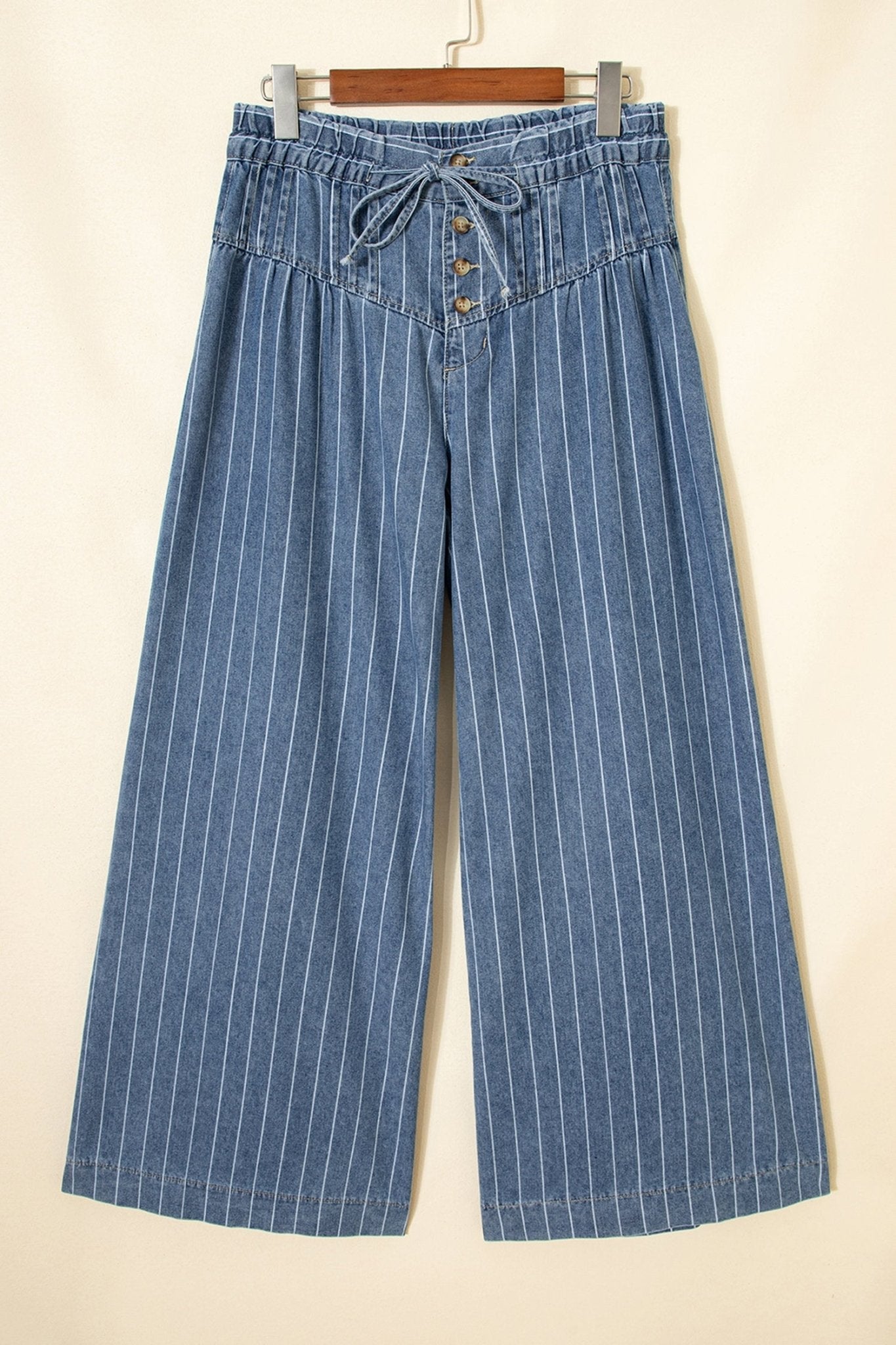 Stripe Buttoned High Waist Pleated Wide Leg Jeans - Rooted & Reckless Co.