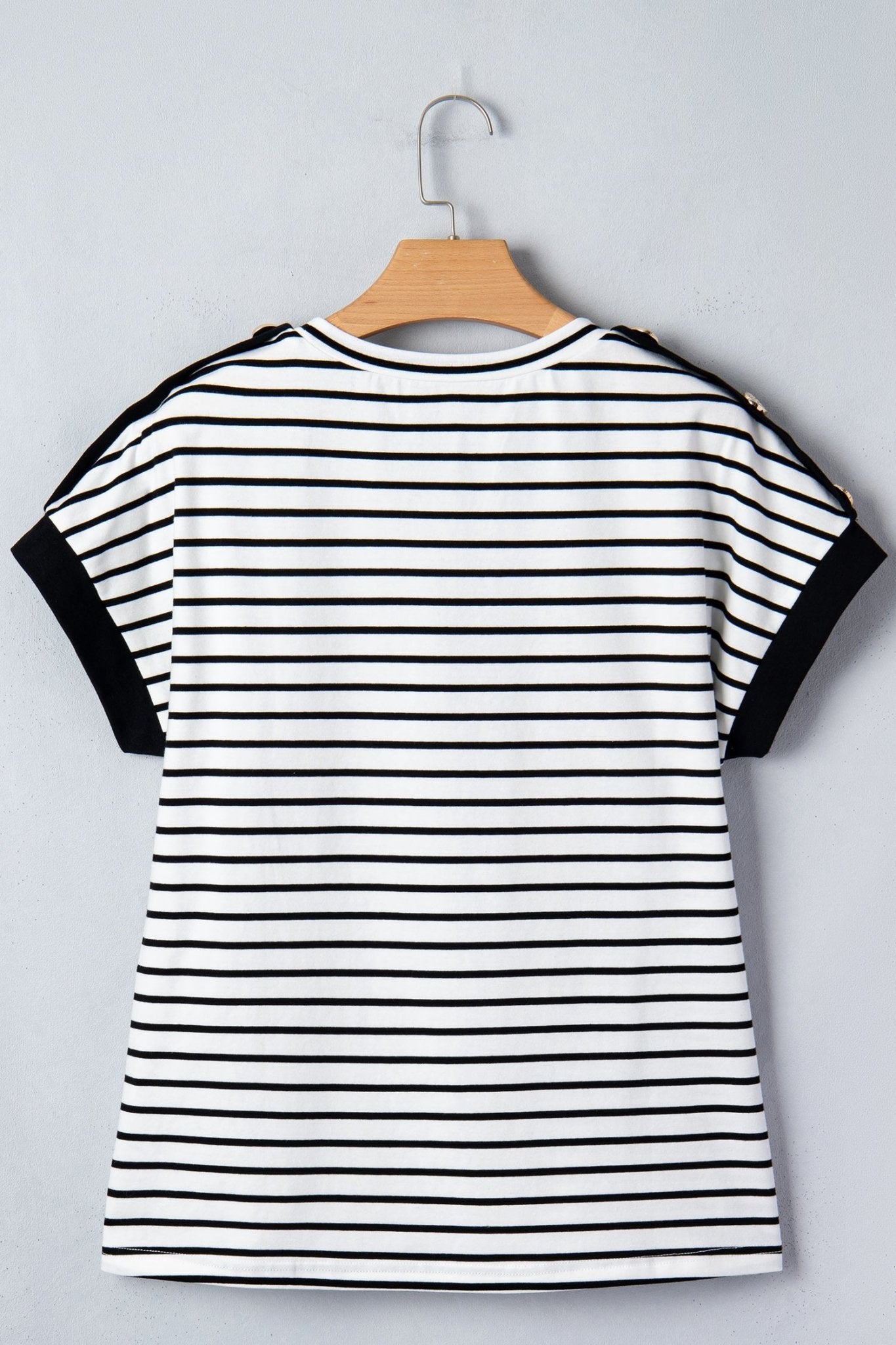 Stripe Buttoned Shoulder Cuffed Short Sleeve Tee - Rooted & Reckless Co.
