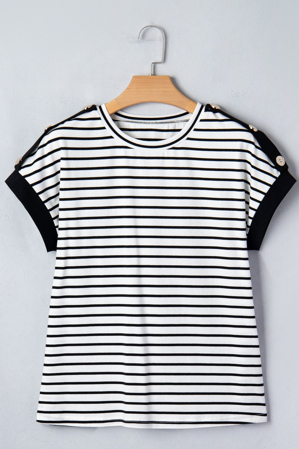 Stripe Buttoned Shoulder Cuffed Short Sleeve Tee - Rooted & Reckless Co.