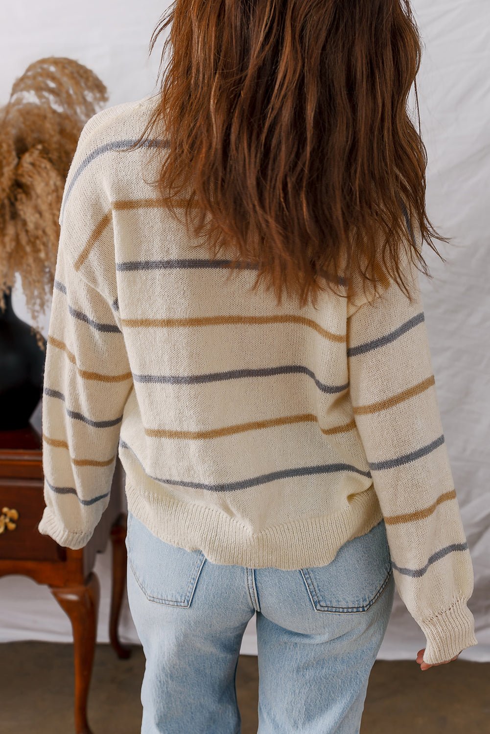 Stripe Buttoned V-Neck Cardigan Sweater - Rooted & Reckless Co.