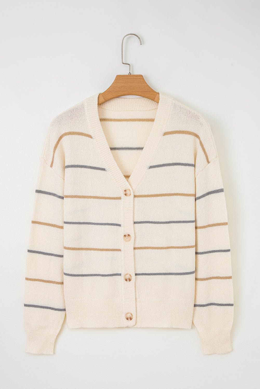 Stripe Buttoned V-Neck Cardigan Sweater - Rooted & Reckless Co.