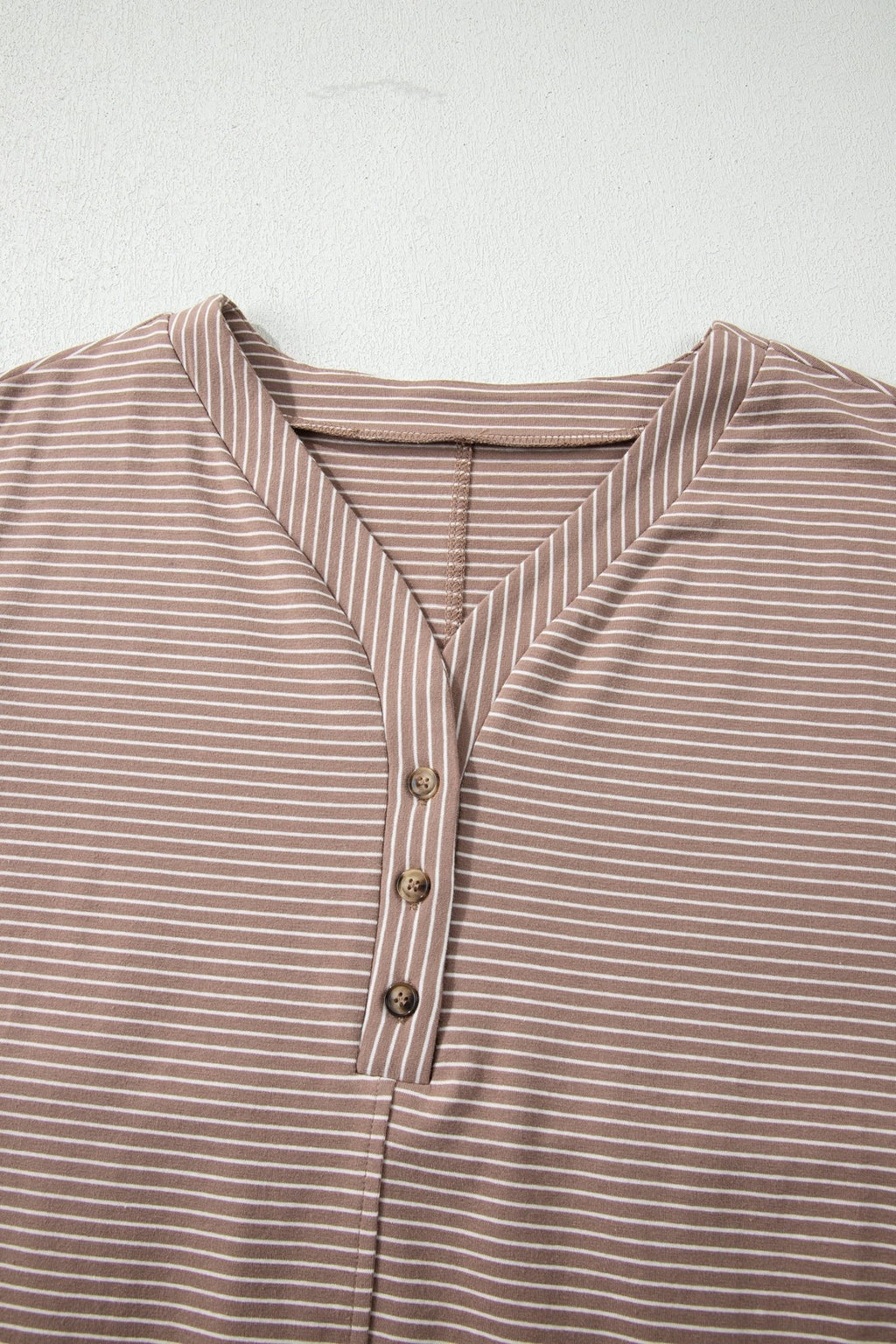 Stripe Buttoned V-Neck Short Sleeve T-Shirt - Rooted & Reckless Co.