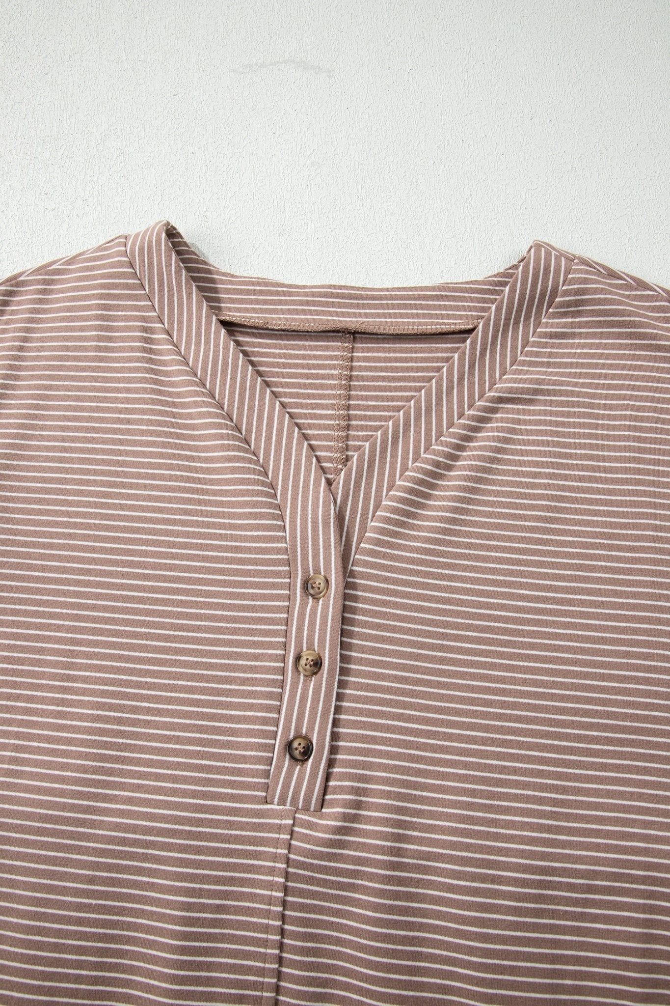Stripe Buttoned V-Neck Short Sleeve T-Shirt - Rooted & Reckless Co.