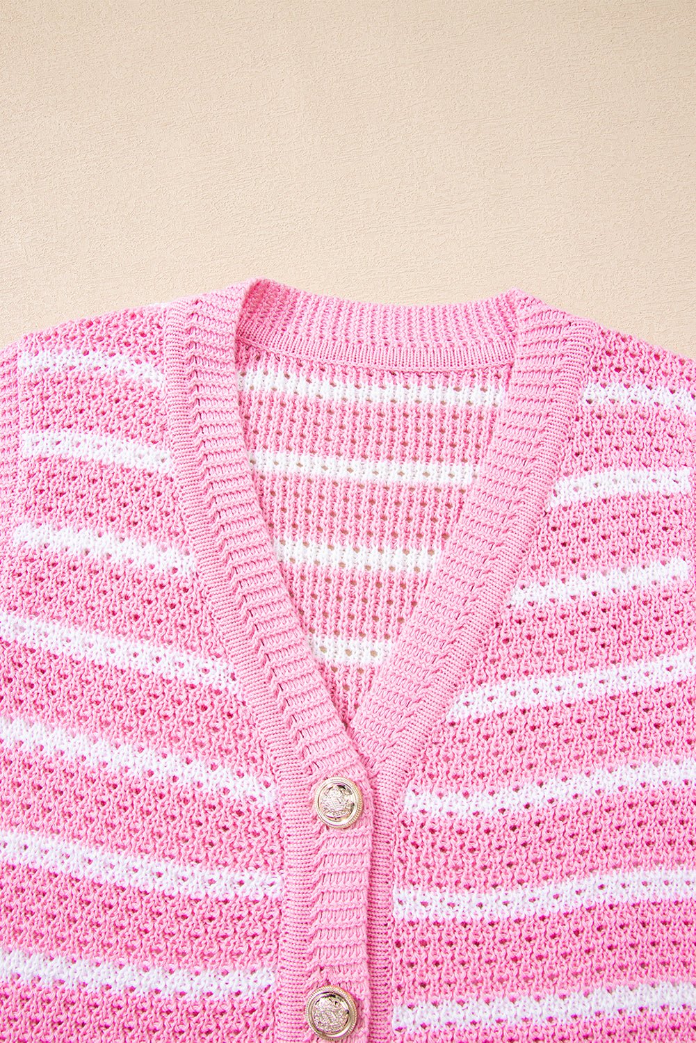 Stripe Buttoned V-Neck Sweater Knit Top - Rooted & Reckless Co.