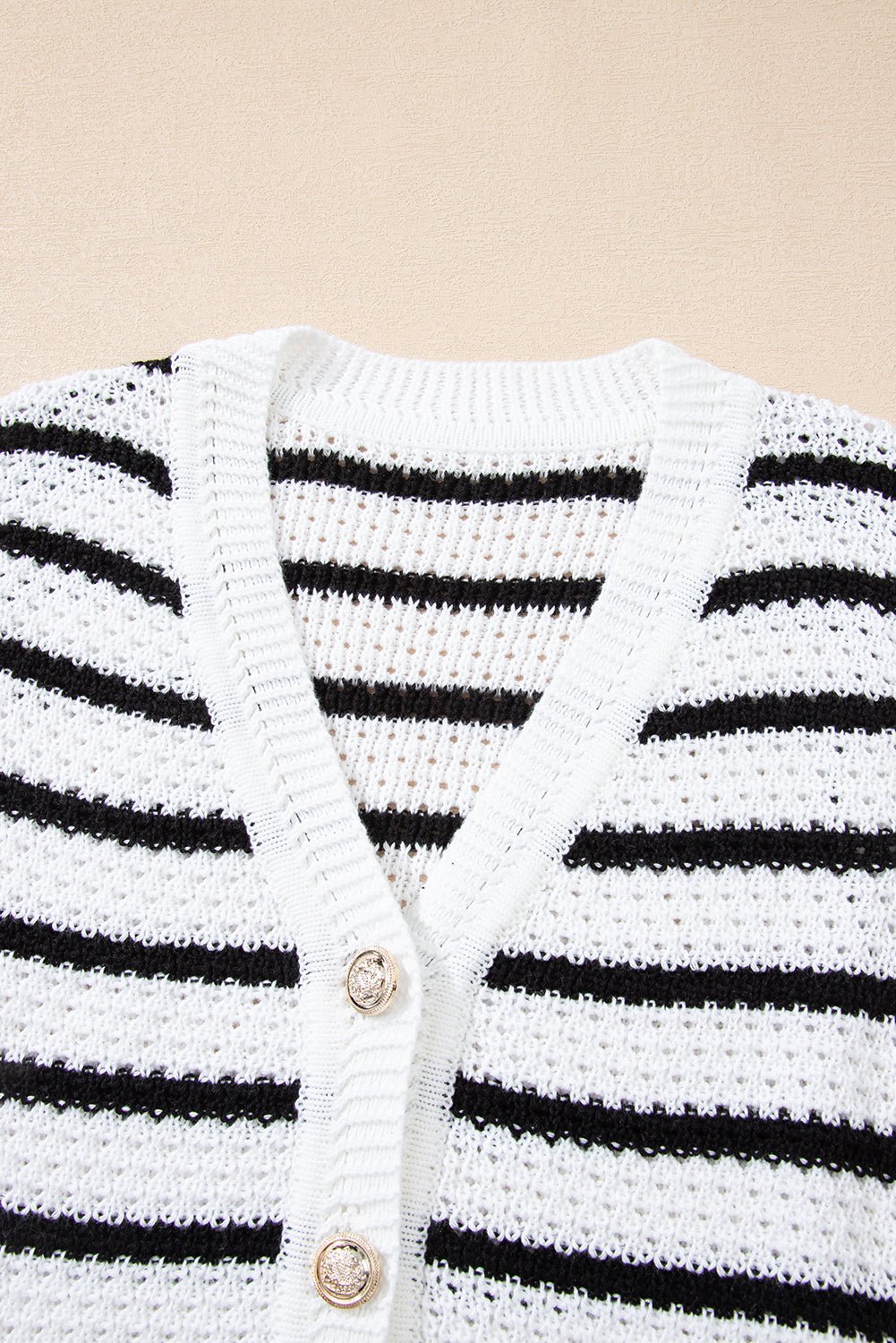 Stripe Buttoned V-Neck Sweater Knit Top - Rooted & Reckless Co.