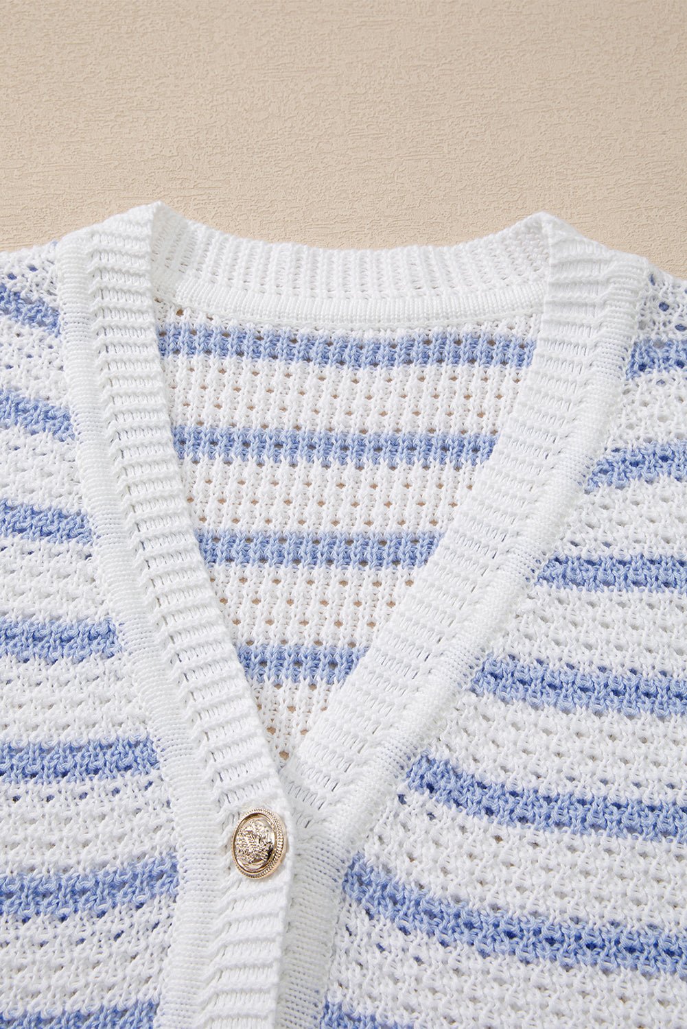 Stripe Buttoned V-Neck Sweater Knit Top - Rooted & Reckless Co.