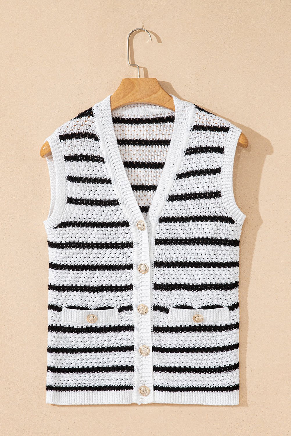 Stripe Buttoned V-Neck Sweater Knit Top - Rooted & Reckless Co.