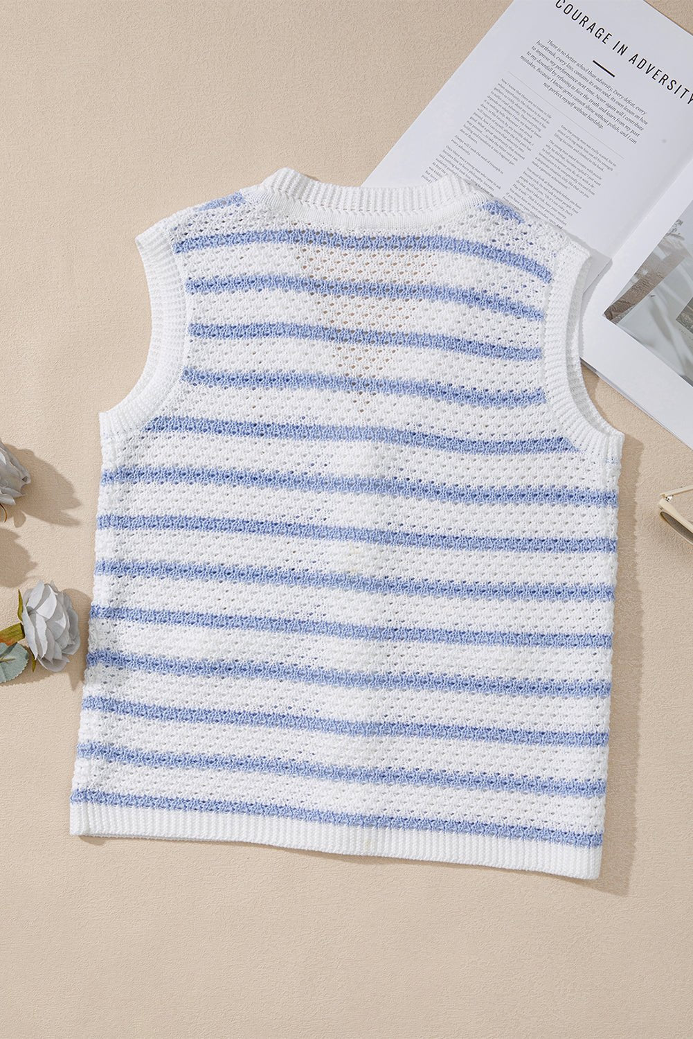 Stripe Buttoned V-Neck Sweater Knit Top - Rooted & Reckless Co.