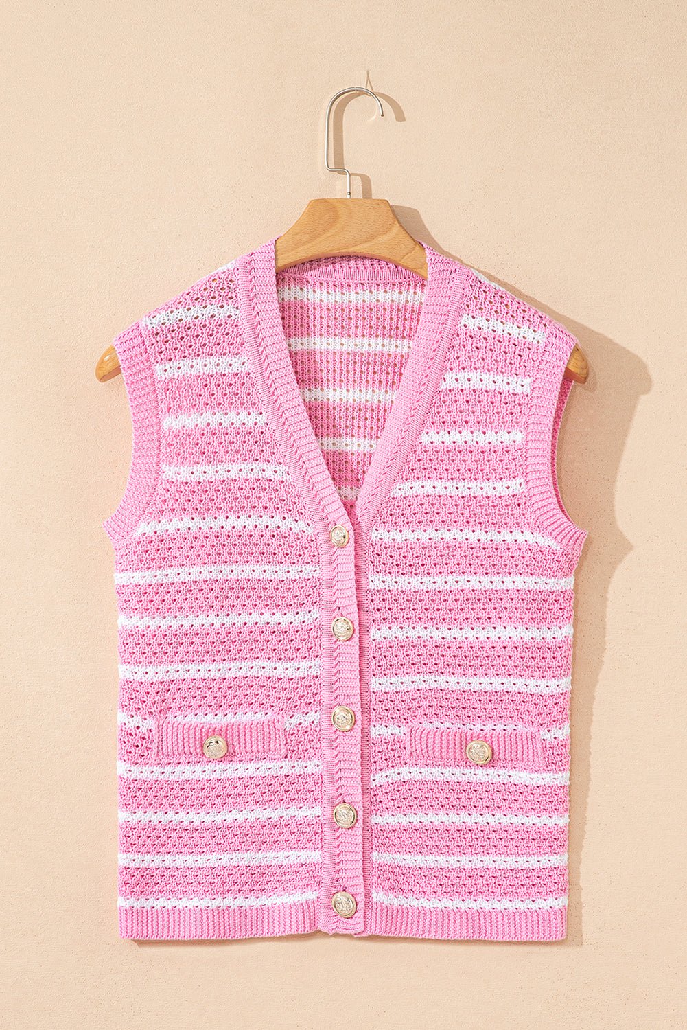 Stripe Buttoned V-Neck Sweater Knit Top - Rooted & Reckless Co.