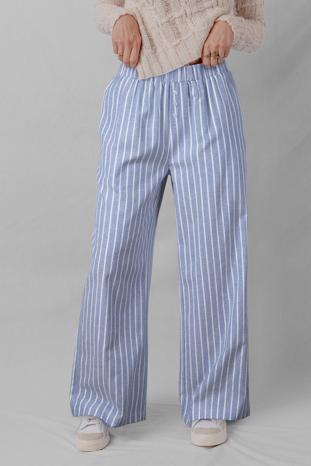 Stripe Buttoned Wide Leg Pants - Rooted & Reckless Co.