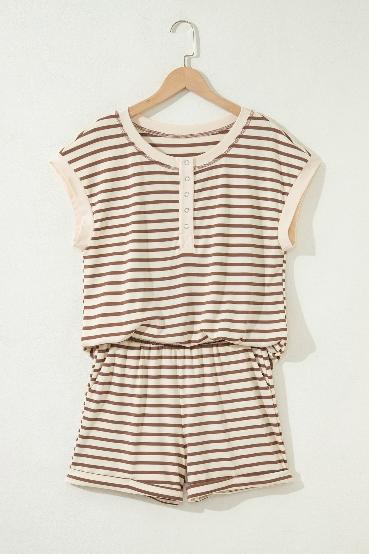Stripe Cap Sleeve Henley Top & Shorts Set - Rooted & Reckless Co.